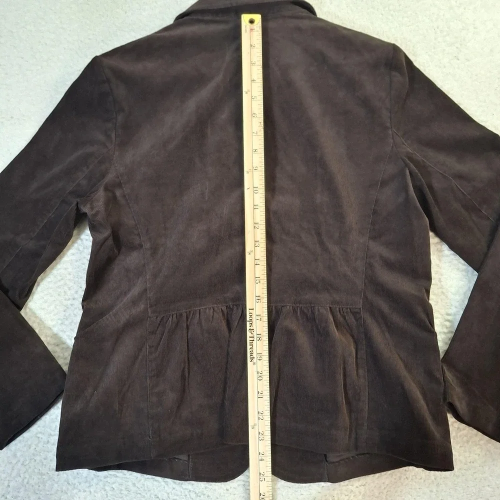 Talbots 3-Button Blazer Women's 14 Brown Corduroy Peplum Stretch Jacket